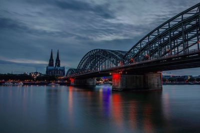 View of bridge over river against cloudy sky