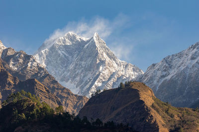 Panoramic view of snowcapped mountains against sky