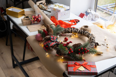 High angle view of food on table