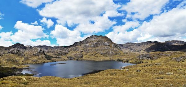 Scenic view of lake against cloudy sky