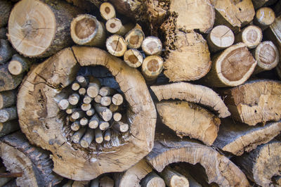 Pile of logs for kindling a furnace. natural wooden structured decor background of stak of logs