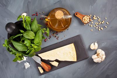 High angle view of vegetables on table