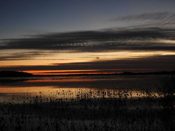 Scenic view of beach against sky during sunset