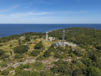 Aerial photo of hammeren lighthouse, bornholm, denmark