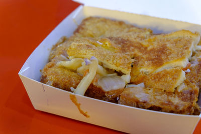 Close-up of breakfast served on table