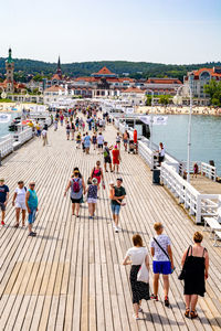 High angle view of people at beach