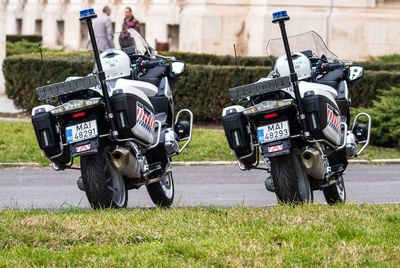 Motorcycle parked on field