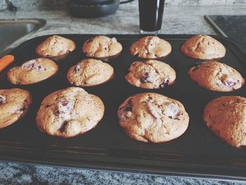 High angle view of cookies