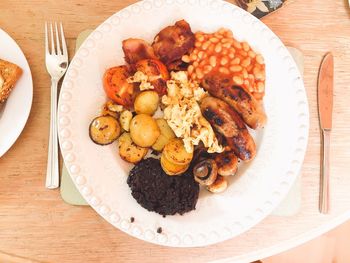 High angle view of food in plate on table