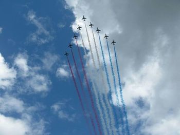 Low angle view of vapor trails against sky