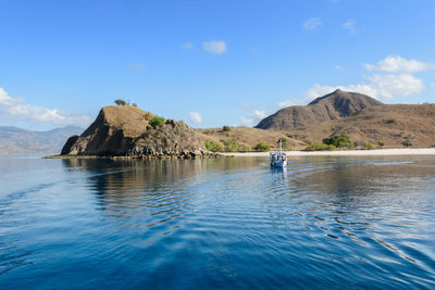 Scenic view of sea against blue sky