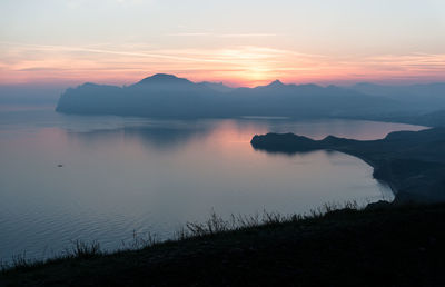 Scenic view of lake against sky during sunset