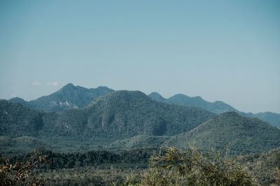 Scenic view of mountains against clear sky