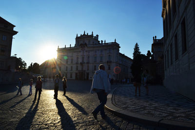 People walking on city street