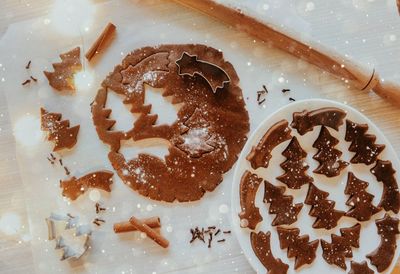 High angle view of dessert in plate on table