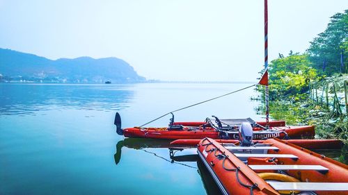 Scenic view of lake against clear sky