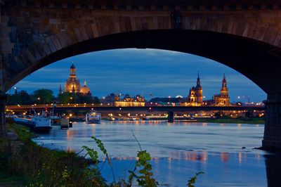 Arch bridge over river in city