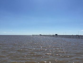 View of calm sea against clear blue sky