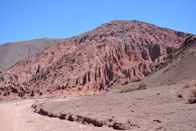 Scenic view of desert against clear blue sky