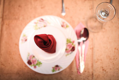 High angle view of dessert on table