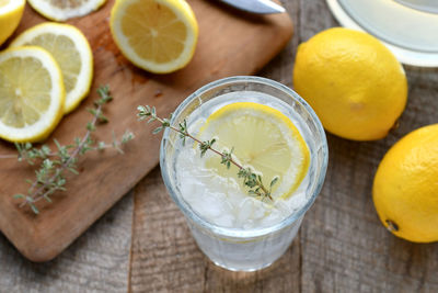 High angle view of sliced lemons on table