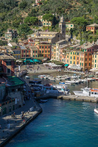 High angle view of city at waterfront