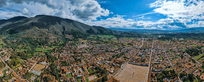 High angle view of townscape against sky