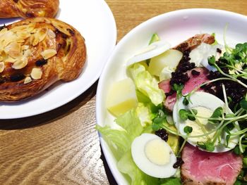 High angle view of food in plate on table