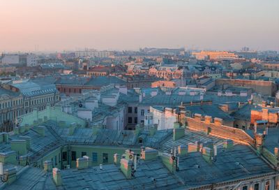 High angle view of townscape against sky at sunset
