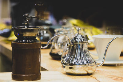 Close-up of coffee served on table