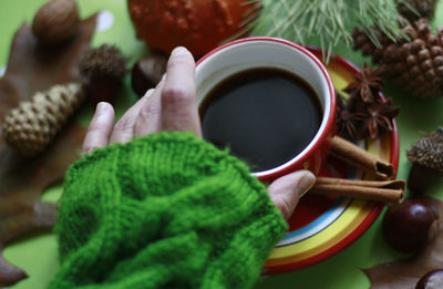 High angle view of tea on table