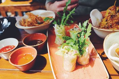 Close-up of food served on table