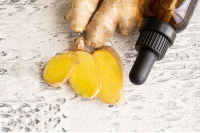 High angle view of fruits on table