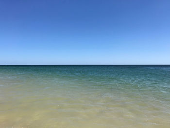 Scenic view of sea against clear blue sky