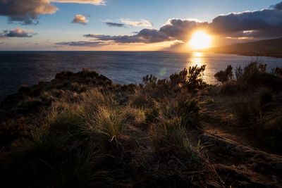 Scenic view of sea against sky during sunset