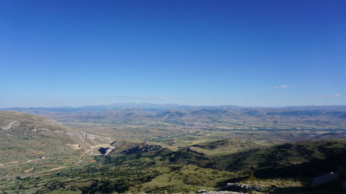 Scenic view of landscape against clear blue sky