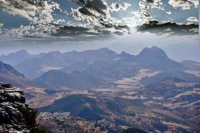 Aerial view of mountains against sky