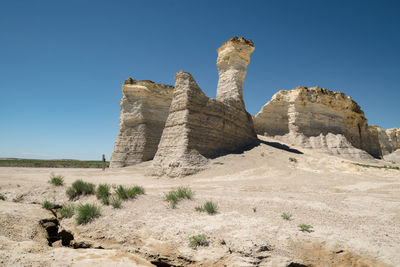 Large chalk formations called monument rocks in kansas, usa