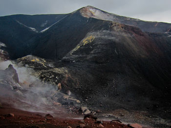 Aerial view of volcanic mountain