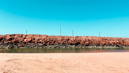 Scenic view of land against clear blue sky