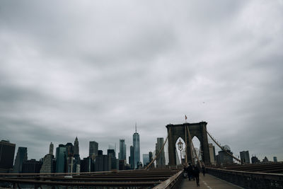 View of city buildings against cloudy sky