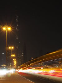 Light trails on road at night