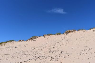 Scenic view of beach against clear blue sky