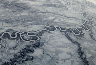 Aerial view of snow covered landscape