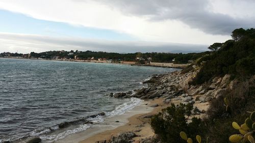 Scenic view of sea against cloudy sky