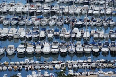 Full frame shot of boats moored in water