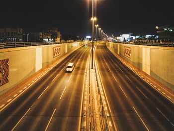 Light trails on road at night