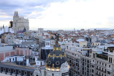 Panoramic view of buildings in city against sky