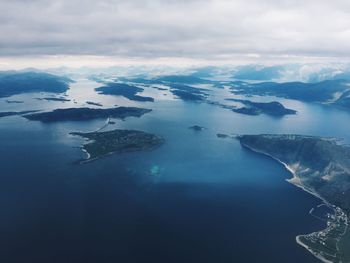 Aerial view of a nordic coast and islands, horizon 