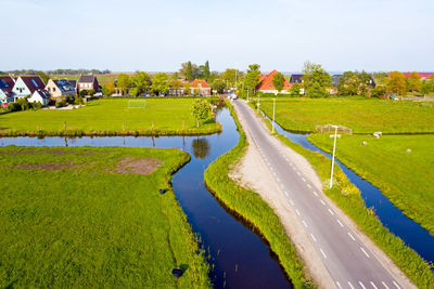 Aerial from a typical dutch landscape in the netherlands